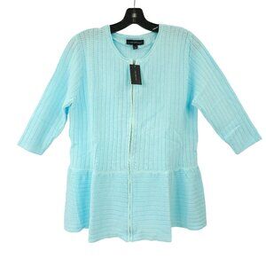 Lane Bryant Knit Sweater Top Blue Sz 10/12 Zip Front NEW 3/4 Sleeve Lightweight